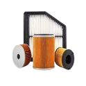 Set of automotive filters including air, oil, and fuel filters for car maintenance